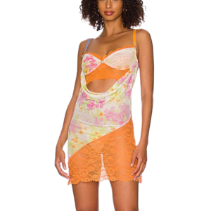 Poster Girl The Gabriella Dress in Hibiscious Floral & Aperol Lace